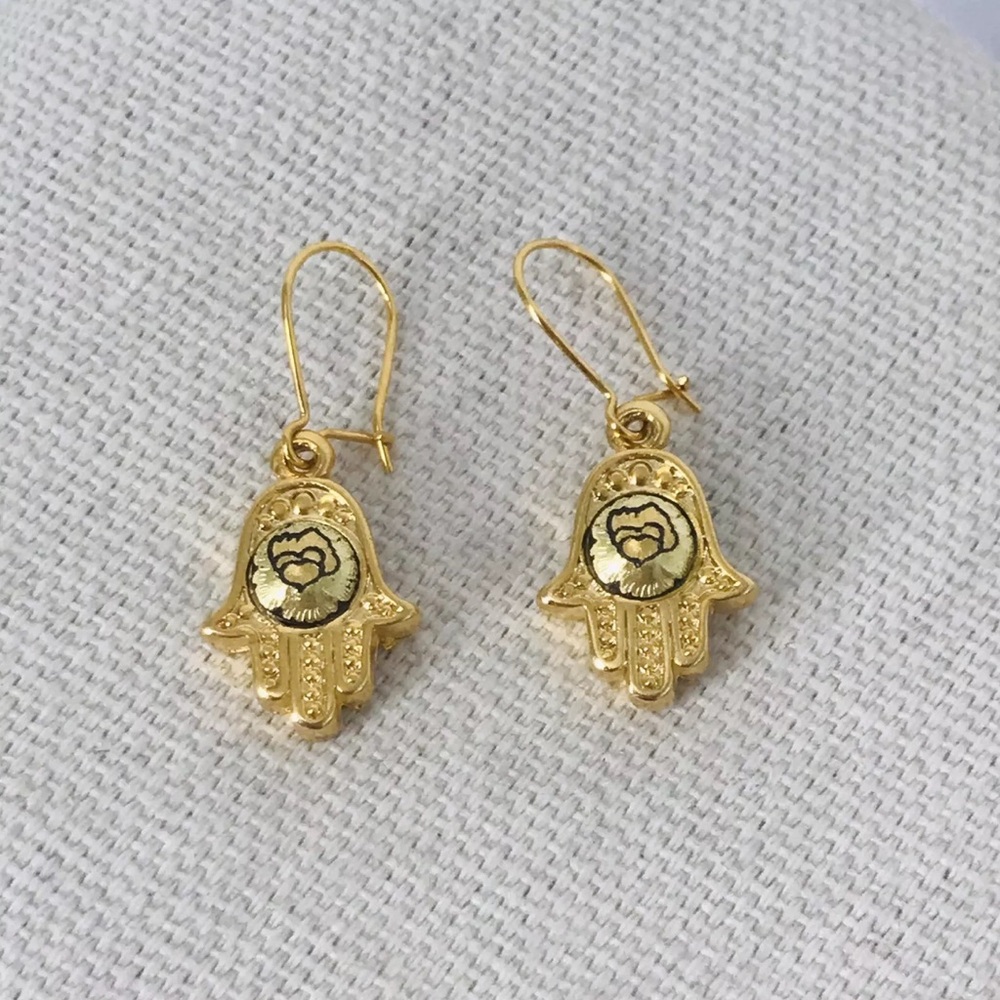 Gold Hamsa Hand Dangle Earrings